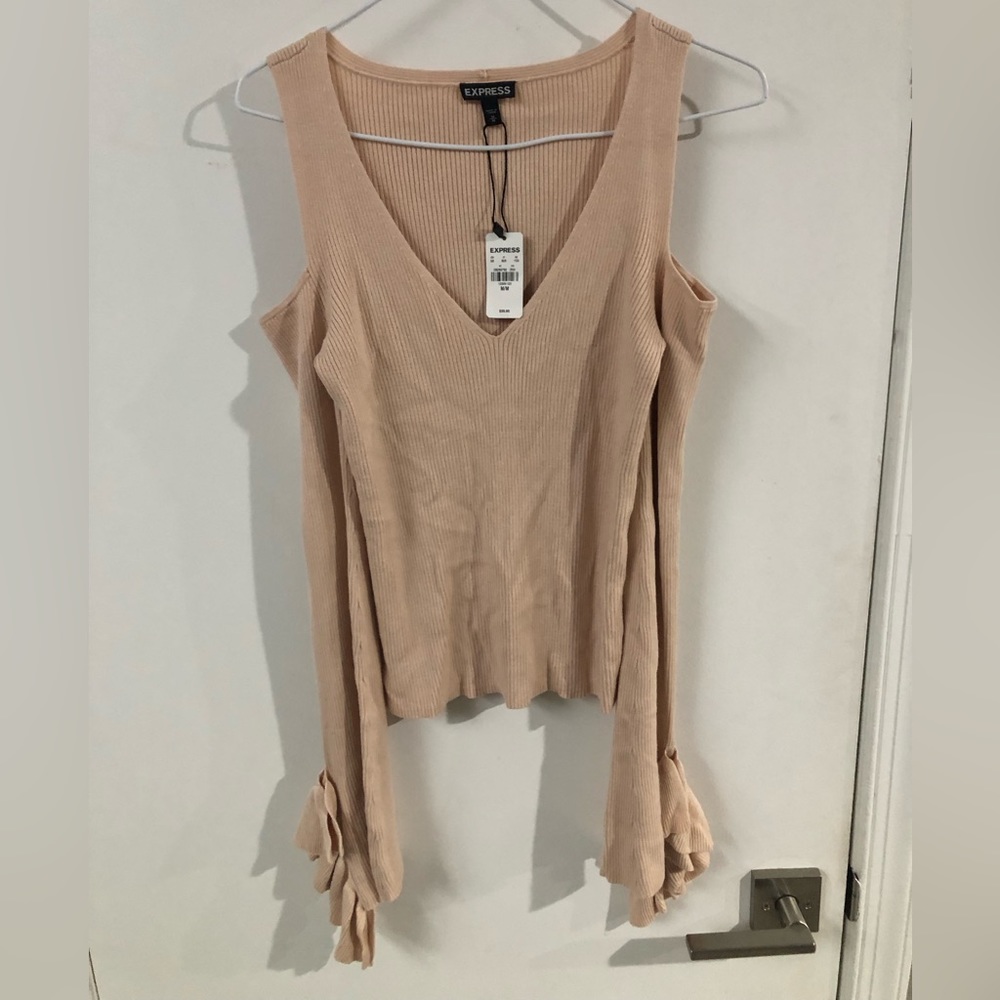 Express open shoulder V-neck sweater